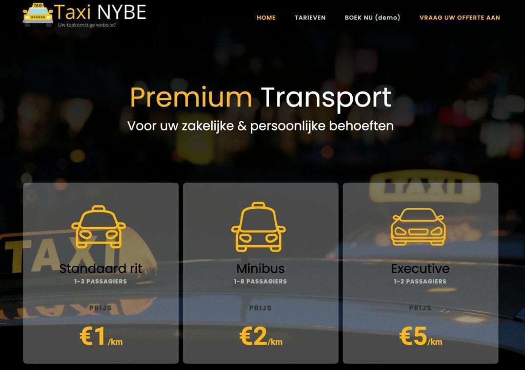 taxi website voorbeeld