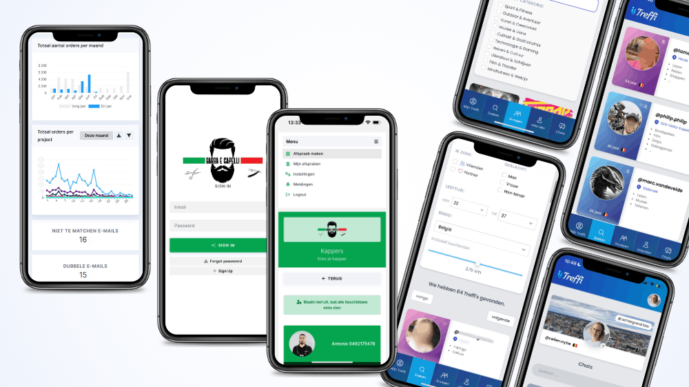 NYBE professionele I.T. in Hasselt a mobile app mockup mobiele telefoontoestellen die apps tonen