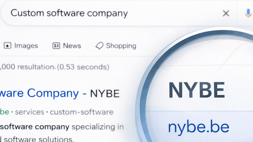 NYBE software op maat in Hasselt index Google AI banner NYBE zoeken voorbeeld
